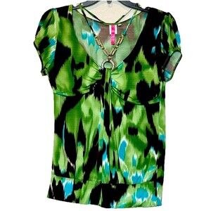 Simple Modern Y2K Baby Doll Blouse with Built-In Collar XL Green/Brown